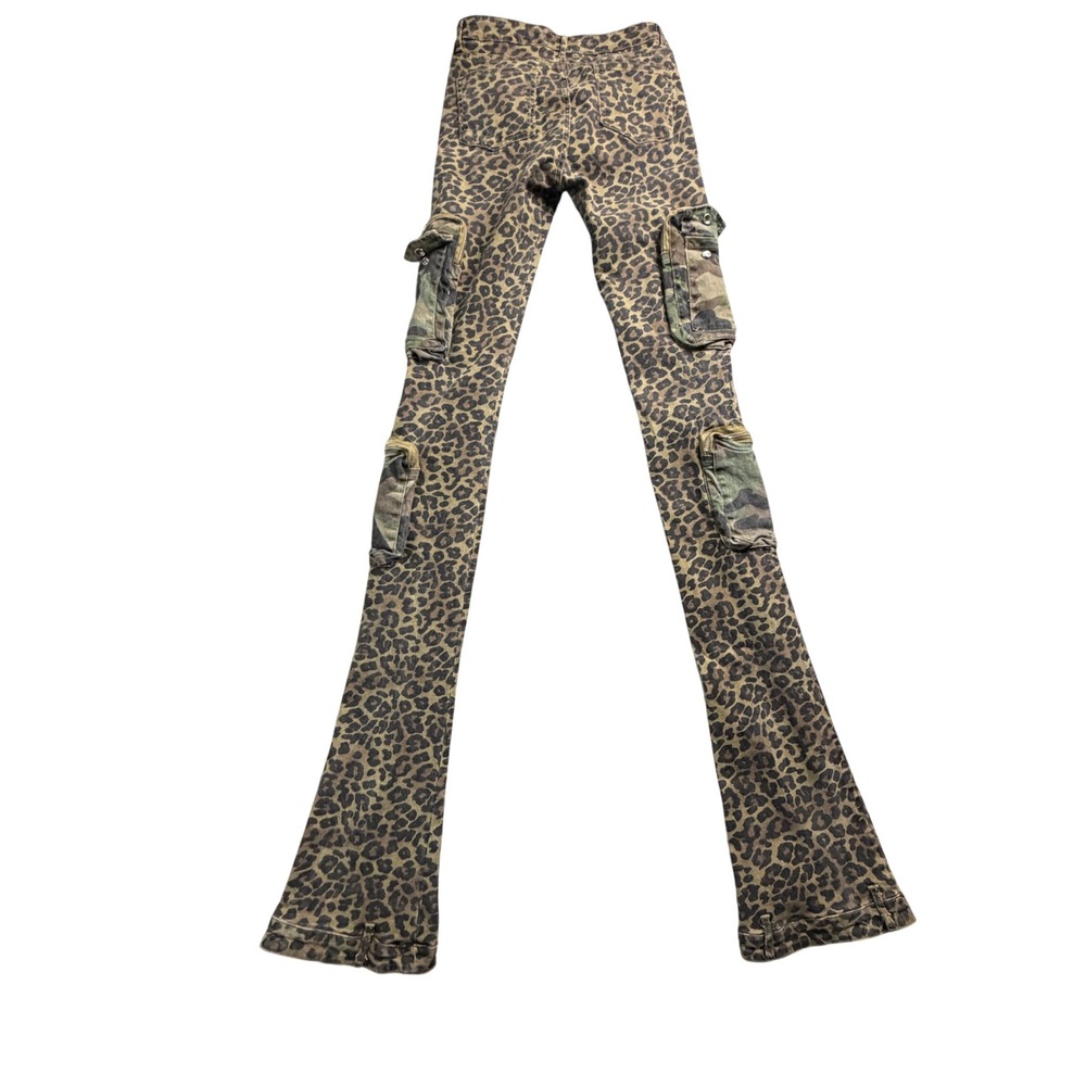 Rockstar Original Leopard Print Stacked Cargo Flare Jeans Distressed Camo Small - Picture 9 of 9